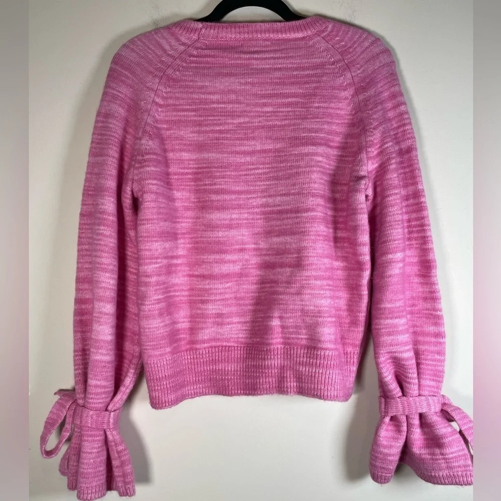 J. Crew Collection Women's Sz S Marled Pink Tie-Sleeve Wool Alpaca Crew sweater
